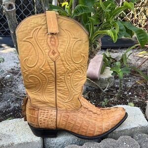 Lucchese Brown Caiman Alligator Leather Western Cowboy Boots Men's size 13.5 EE